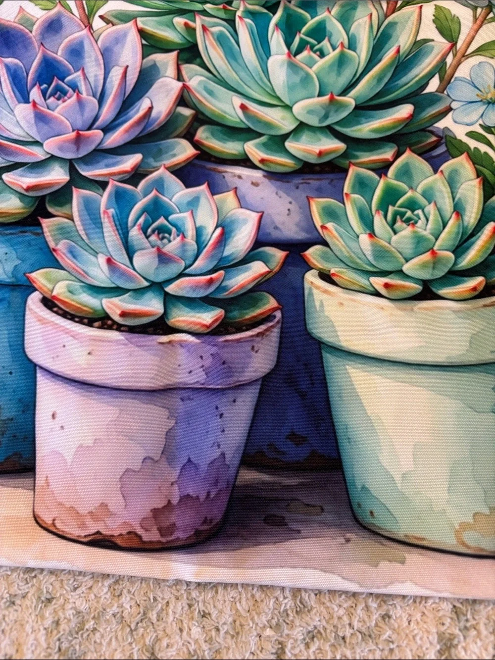 Pastel Potted Succulents Cactus Poly Tote Bag NWT 14x15.25”
